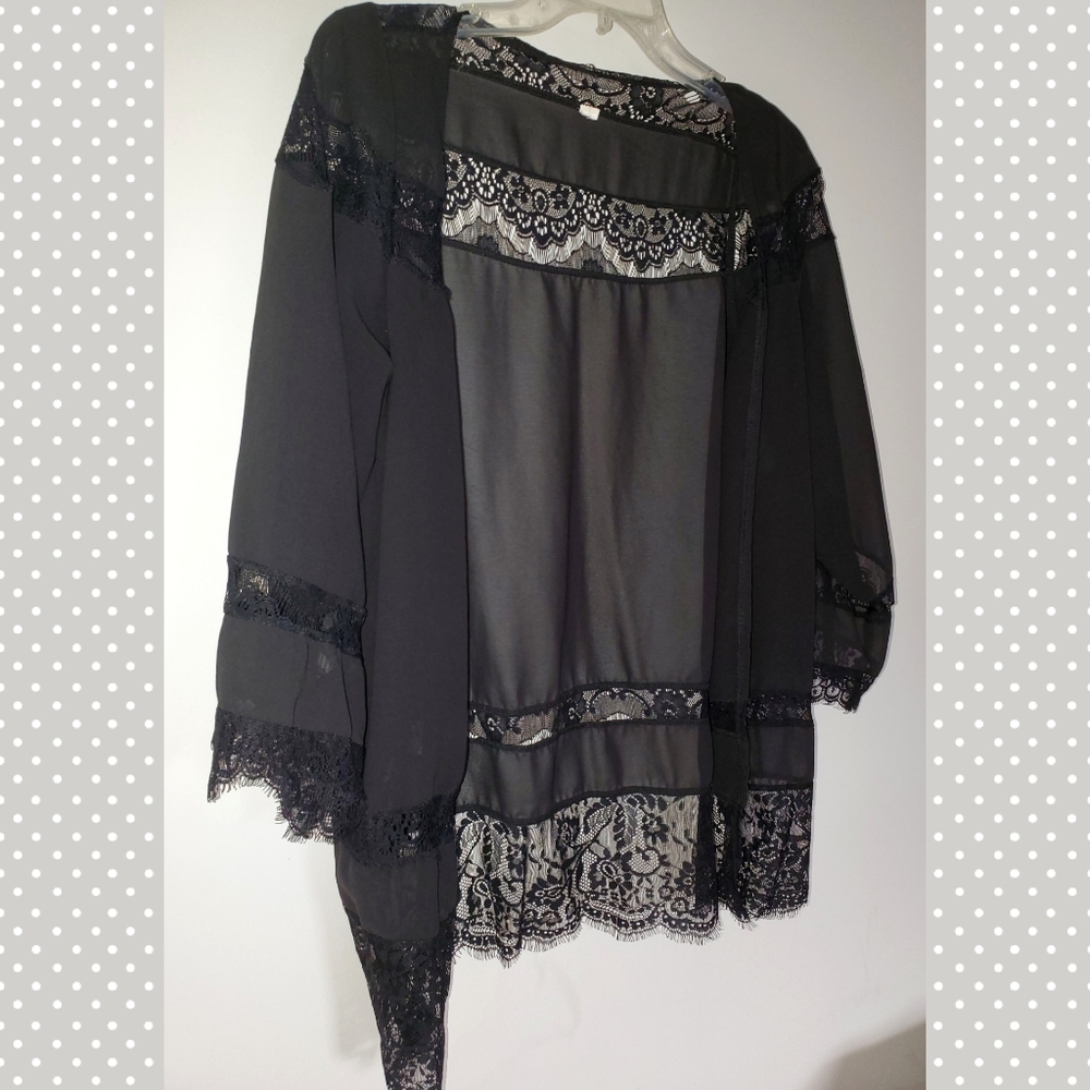 Sheer chiffon cardigan with lace